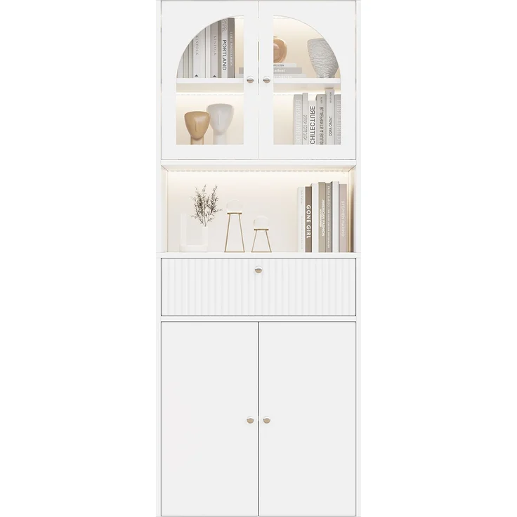 ZUBALIYA LED Glasvitrine, Bücherschrank, Büroschrank mit RGB LED Lichtleisten, Figurenvitrine, Stauraumschrank, Büromöbel, mit Schubladen, Sammlervitrine, Hochschrank, LED Beleuchtung, Weiß, 70 x 35 x 180 cm – Bild 12