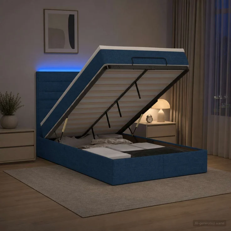 vidaXL Ottoman-Bett mit Matratze und LED Blau 120 x 190 cm Stoff 3457978 – Bild 4
