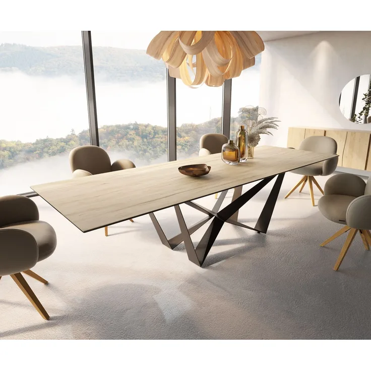 Esstisch Edge 300x100 Keramik Laminam® Sabbia Eichefarbig Spider Flachstahl Schwarz