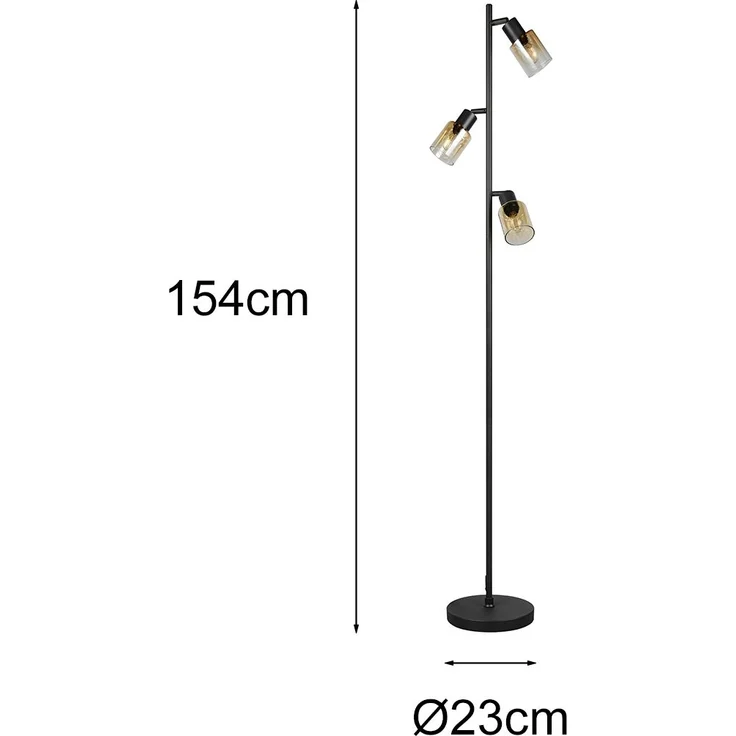 LED Stehlampe mit 3 schwenkbaren Glas Spots Amberfarbig, Höhe 154cm – Bild 4