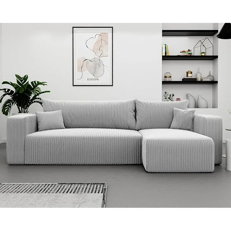 3-Sitzer-Ecksofa mit Schlaffunktion, Stauraum & beidseitig montierbarer Récamiere, Hellgrau, 200 x 125 cm – Bild 2