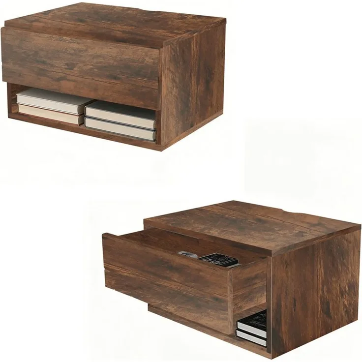 JEOBEST Nachttisch Schwebender Nachttisch, Nachtschrank Wandmontage, Seitentisch Regale, (2-St, Hängeschrank) offenes Regal + Schublade, Platzsparendes