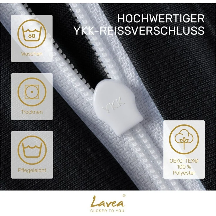 Lavea Kissenbezug 2er Set Kissenhülle Jersey, 100% Baumwolle, Kissenbezüge, (2 Stück), allergikerfreundlich - sicherer YKK-Reißverschluss - waschbar 60°C – Bild 3