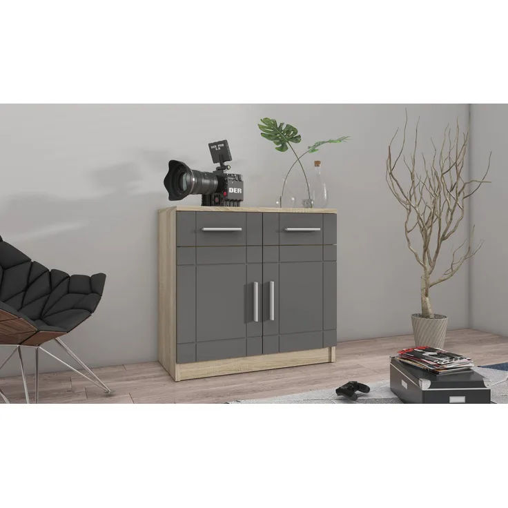 Sideboard PARIS 2F-2S Grau + Sonoma Eiche