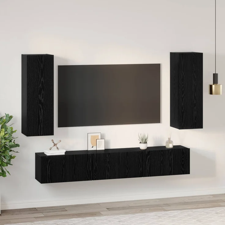 TV-Lowboard, TV-Schrankset 5 pcs Schwarz Eichen-Optik Holzwerkstoff – Bild 4