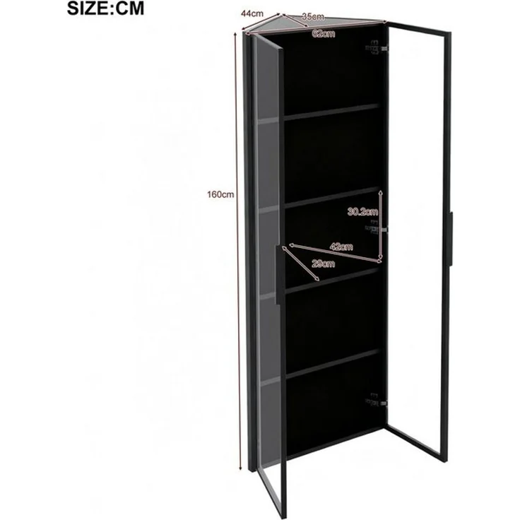 Merax Glasvitrine Eckschrank Eckvitrine mit LED Licht (1-St) Eckvitrine Hochschrank mit 2 Glastüren, Vitrinenschrank, 62 x 35 x 160 cm – Bild 4