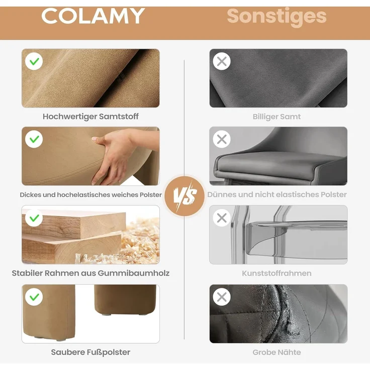 COLAMY Modern Velvet Ohrensessel 2er Set, Gepolsterter Sessel Wohnzimmer, Bequemer Runder loungesessel mit 3 Beinen für Wohnzimmer, Schlafzimmer, Leseecke, Khaki – Bild 5
