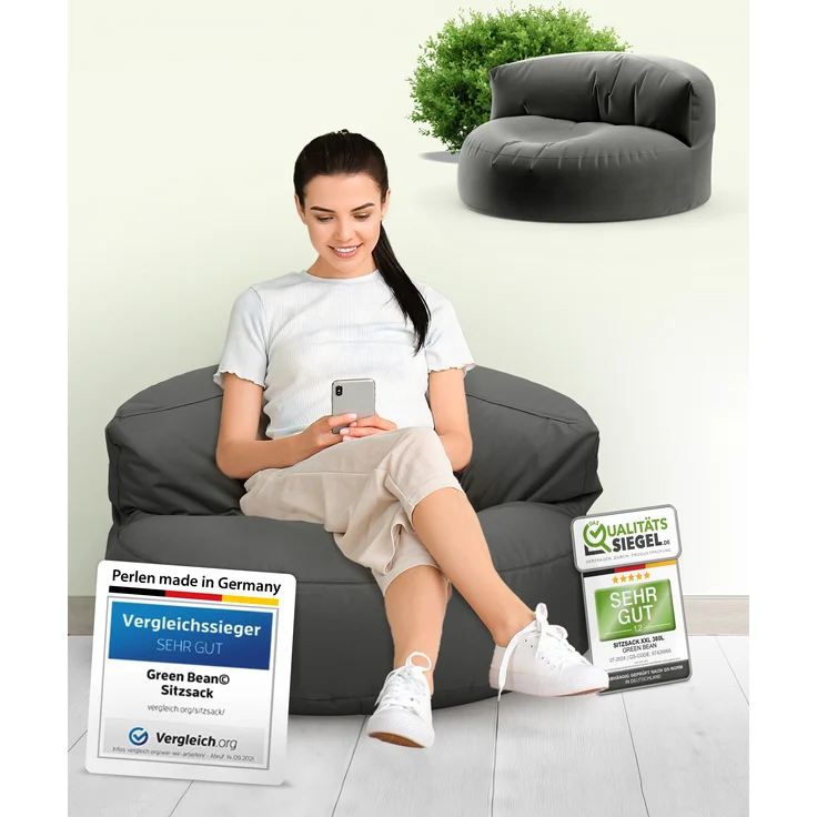 Green Bean® Sitzsack Sofa mit Füllmaterial - Lounge im Sitzsack-Design 90x50cm mit ergonomischer Rückenlehne & waschbarem Bezug - Indoor und Outdoor geeignet in Anthrazit – Bild 10