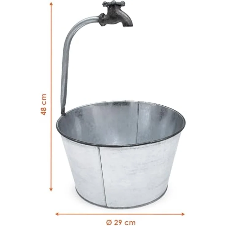 Spetebo Blumentopf Metall Zinkeimer mit Deko Wasserhahn - 48 x 29 cm (Packung, 1 tlg), Metalleimer zum Beflanzen – Bild 2