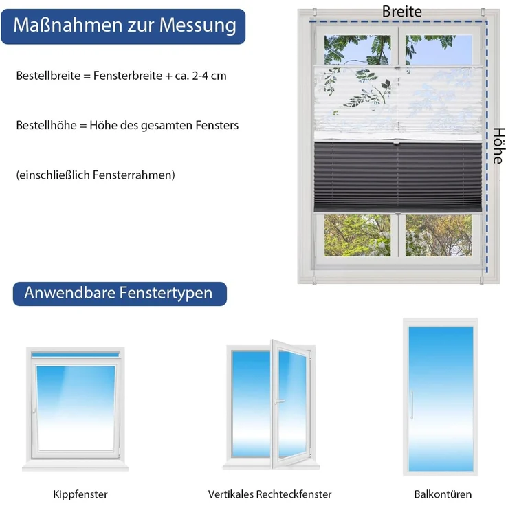 Sekey Plissee Doppelplissee Day+Night 80x200cm, Print & Grau – Bild 2