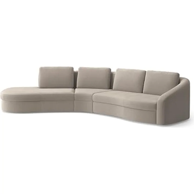 Cavadore Ecksofa Jawa / Bodennahe Eckcouch mit Sofa 2,5-sitzig und Trapezecke halbrund (60 Grad) / 366 x 88 x 230 / Mikrofaser, Perlbeige