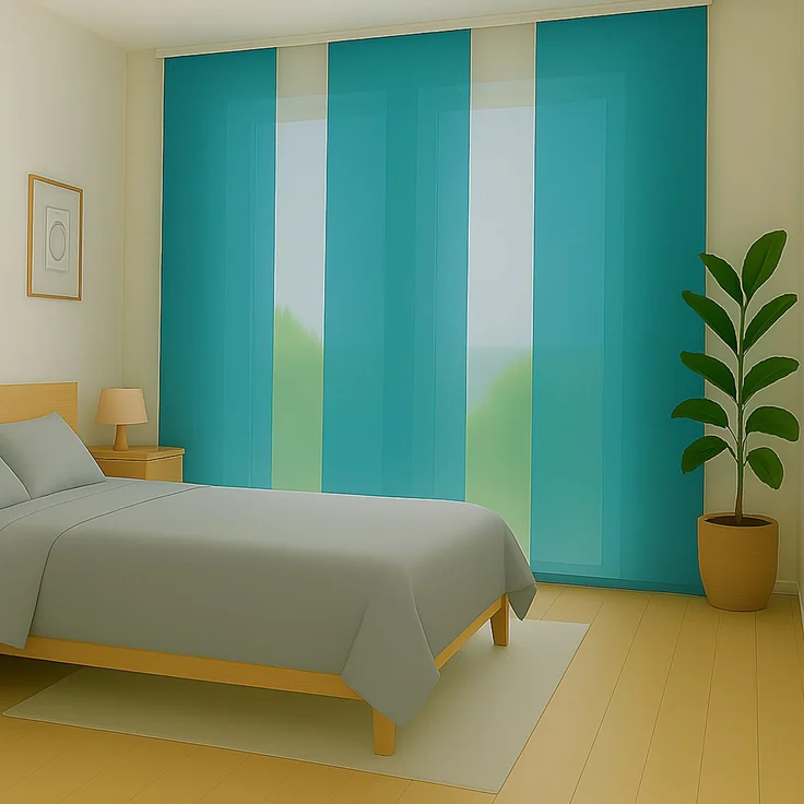 Flächenvorhang mit Klettband, Paneelwagen und Schleuderstab, ( BxL ) 60x245 cm in , blickdichte Schiebegardine mit Klett in vielen Farben Türkis – Bild 5