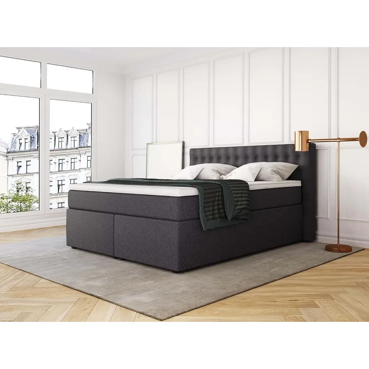 Betten Jumbo King Boxspringbett 180x200 cm mit 7-Zonen TFK Härtegrad H3 und 10 cm V2-Topper | Farbe Anthrazit | div. Größen verfügbar
