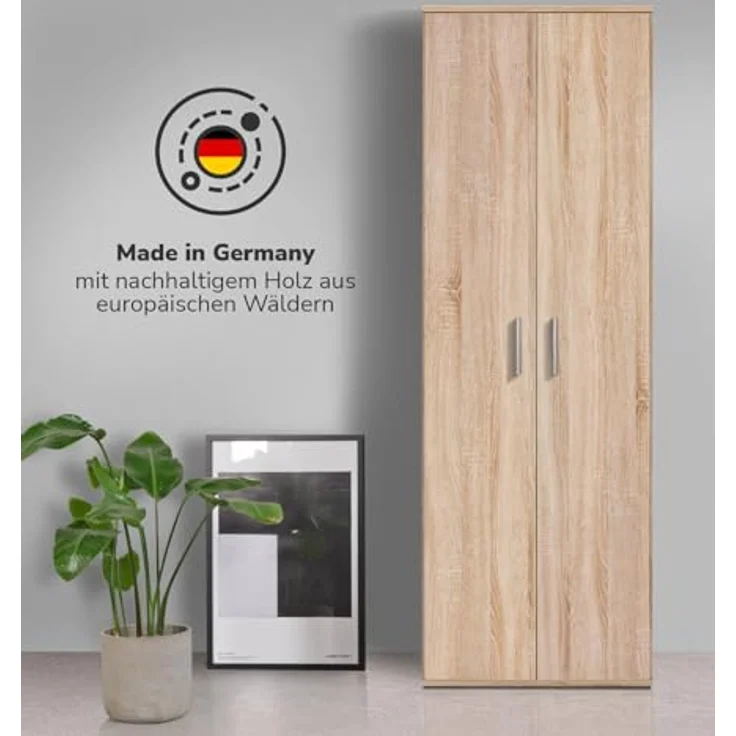 mokebo® Besenschrank 60CM Breite mit Staubsaugerfach 'Der Lange' moderner Mehrzweckschrank in Sonoma Eiche aus Holz, Schrank & Putzschrank | 60 x 180 x 34 (B/H/T in cm) | Braun – Bild 8