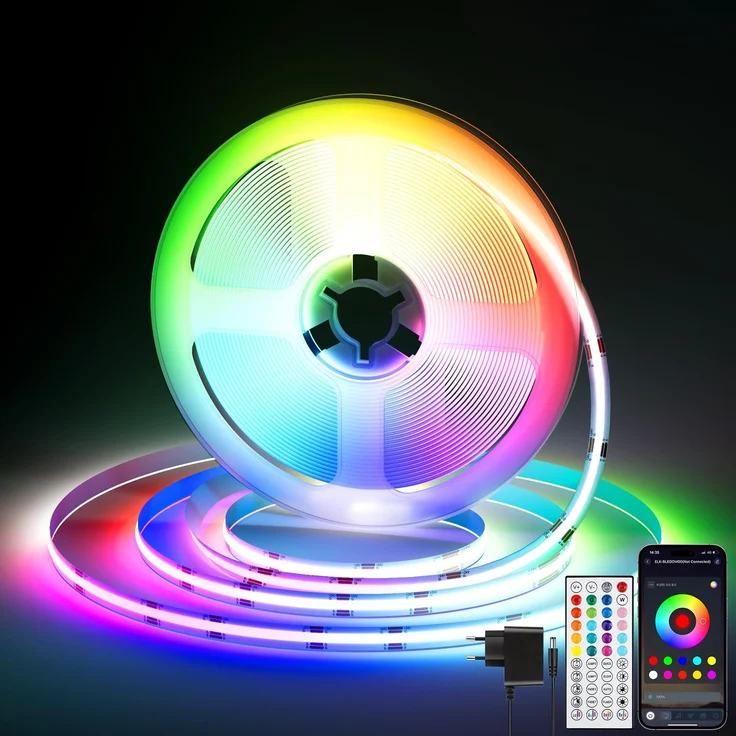 LED Strip COB Streifen 5m, LED Band mit Fernbedienung&App&Musik Sync, Lichtleiste Dimmbar Selbstklebend 24V, 36W Fernseher Beleuchtung Sehr Hell für Küche, Wohnzimmer, Treppe, Schlafzimmer