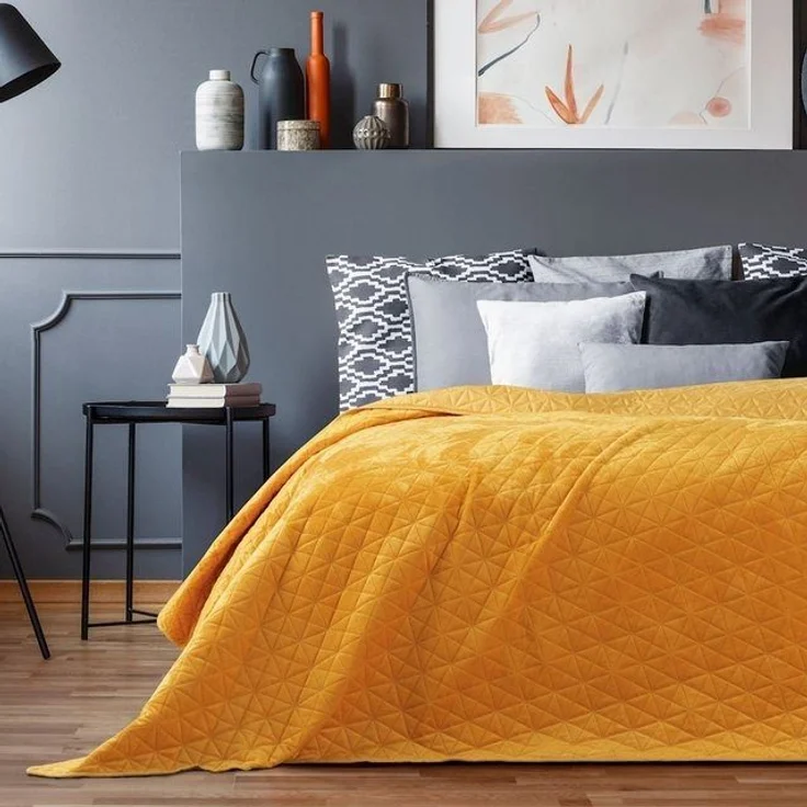 Restilo Tagesdecke Tagesdecke Bettüberwurf Allzweckdecke Wohndecke Samt Optik, Bettüberwurf mit Steppung – Bild 2