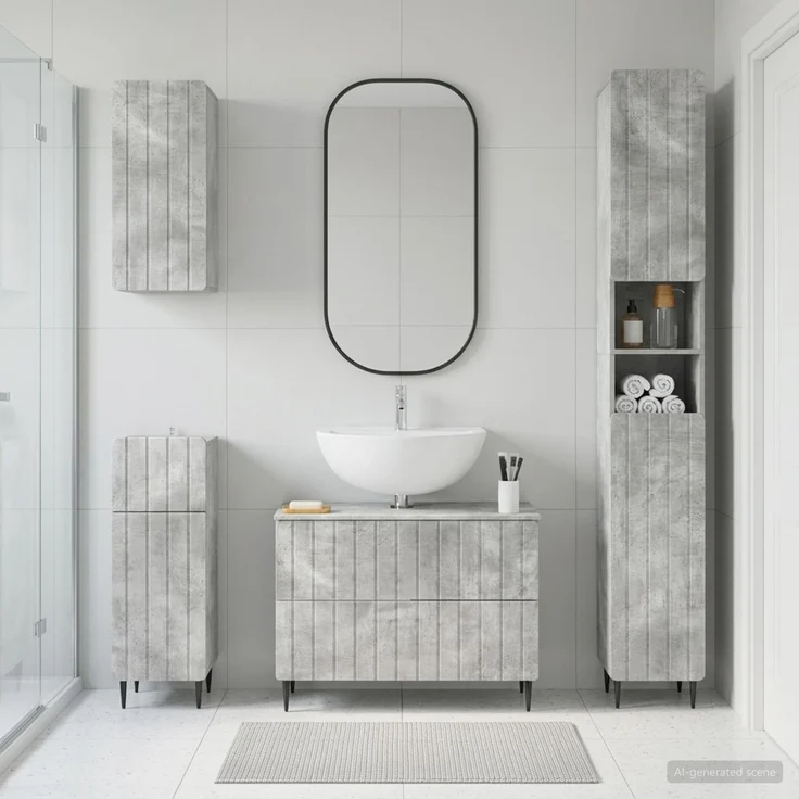 vidaXL 4-teiliges Badezimmer-Schrank-Set ZWOLLE Betongrau 3417921 – Bild 1