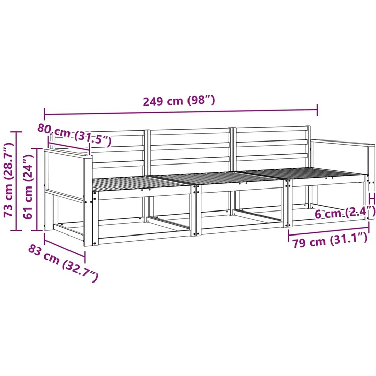 vidaXL Outdoor-Sofagarnitur 3 stk. 3-Sitzer Natur Massivholz Akazie 3382307 – Bild 5