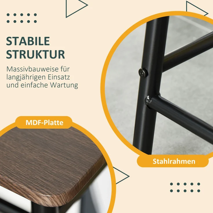 Bargarnitur, 3-teilig, Tisch & 2 Hocker, Regal, Industrie-Design, Schwarz/Eiche--Schwarz--90x50x80cm--YOUDENOVA – Bild 9