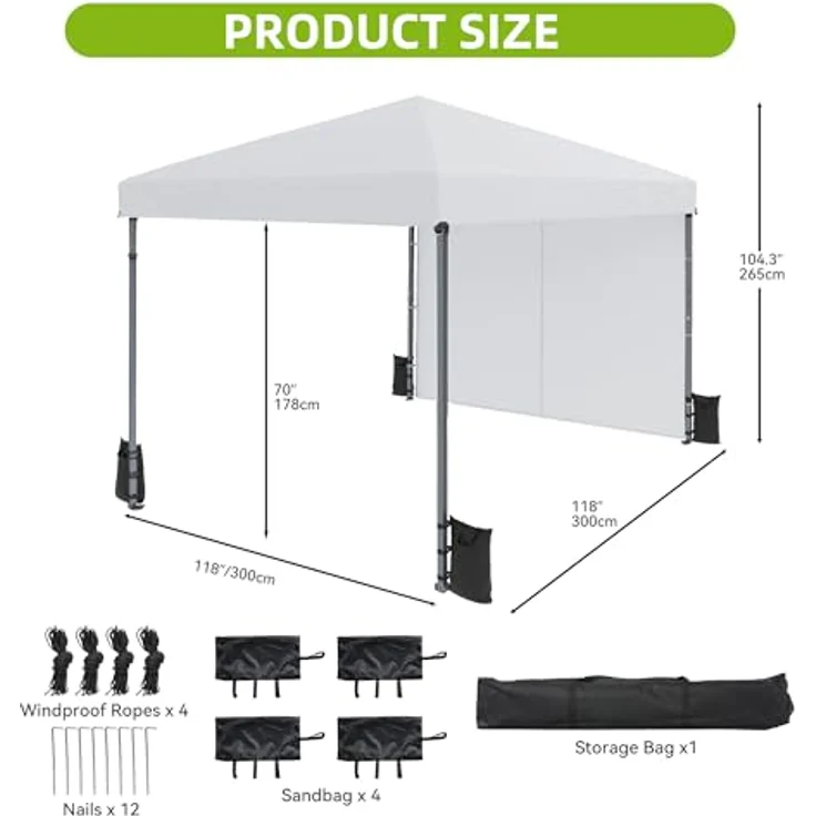 YITAHOME 3x3 m Pop-Up Pavillon | wasserdicht Faltpavillon | Anti-UV Gartenzelt Partyzelt | mit Tragetasche und Seilen | für Terrasse Strand Camping Markt Festival (Weiß+Einteiliges Tuch) – Bild 3