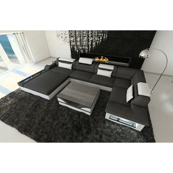 Wohnlandschaft Mezzo Materialmix mit LED - Mikrofaserstoff - Dunkelgrau-Weiß - Links – Bild 5