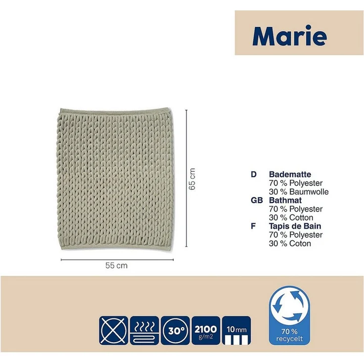 kela Badematte Marie, Höhe 2 mm, 70%recyceltesPES, 30%Baumwolle – Bild 2