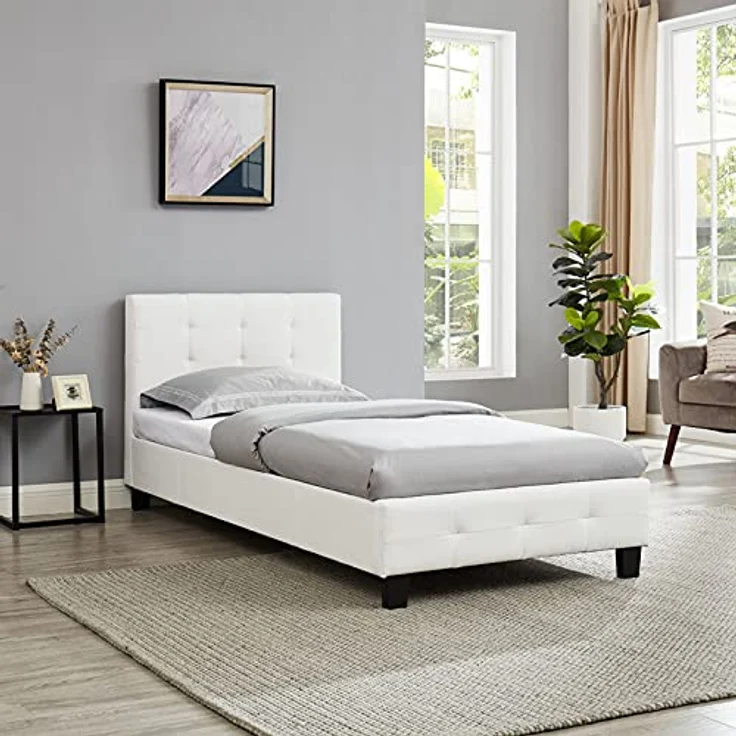 CARO-Möbel Polsterbett Ohio Bettgestell 90x200 cm Einzelbett Designbett inklusive Lattenrost Textilbezug in weiß – Bild 3