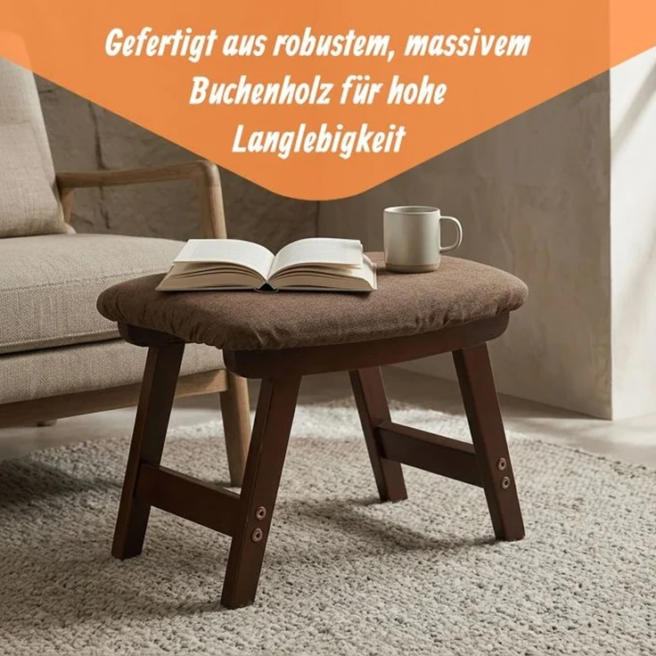 Relaxdays Fußhocker Holz & Stoff – Bild 3