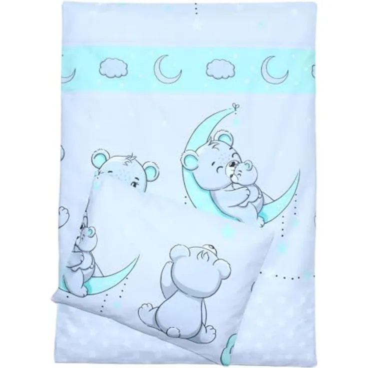 Kinderwagenset Baby Bettwäsche für Kinderwagen Bezüge Decke Kissen (Minze, 2 tlg)