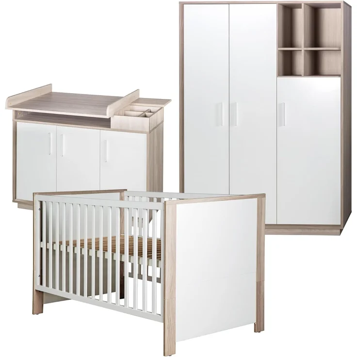 roba Kinderzimmerset 'Olaf' 3-teilig - Bett 70 x 140 - Kleiderschrank 3-türig - Weiß / Luna Elm – Bild 1