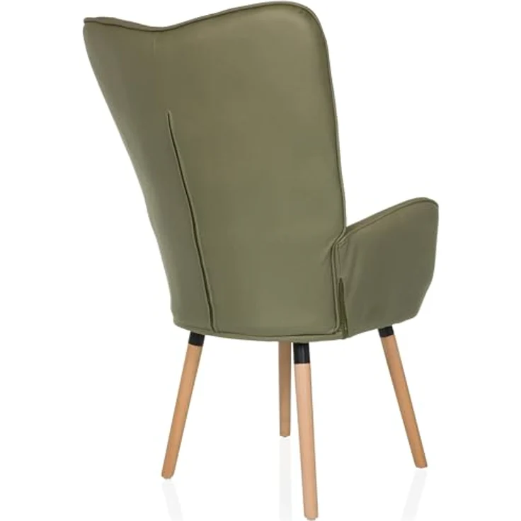 hjh LIVING Ohrensessel in Velour-Optik HAVENIO I Sessel für Wohnzimmer Schlafzimmer, Polsterstuhl mit Holzbeinen, Stoff Olivgrün – Bild 7