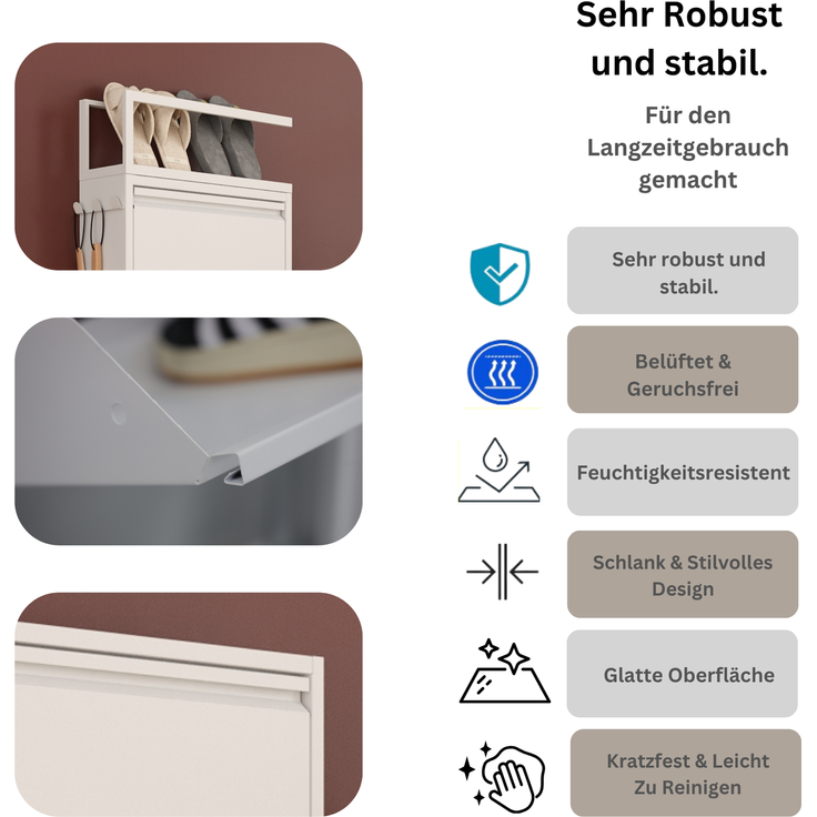 Schuhkipper mit Zubehör, Weiß, 2 Klappen 52x15x85,5 cm, Pantoffelregal, Hakenleiste – Bild 6