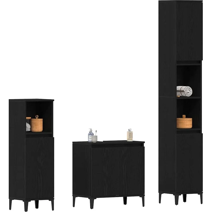 vidaXL Badezimmermöbel-Set Wandmontiert 3 pcs Schwarz Eichen-Optik 3333089 – Bild 2
