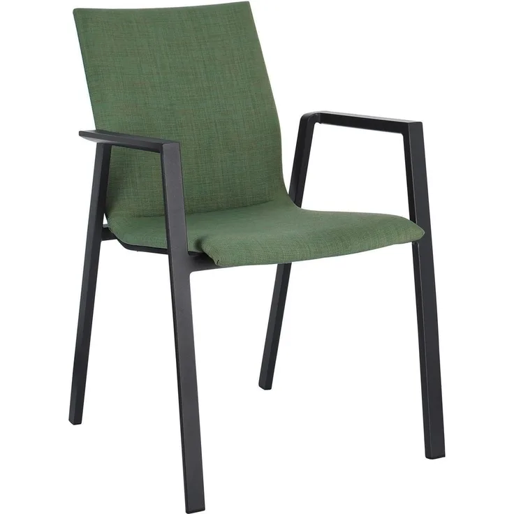 Gartenstuhl Enodo aus Aluminium, modern gepolstert, stapelbar, anthrazit olive, für draußen