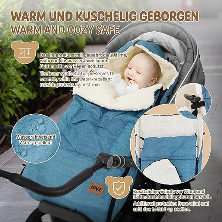 Joyz Fußsack Babyfußsack aus Fleece mit Reißverschluss Winterfußsack, Babyschlafsack Blau bei 40°C waschbar 94x48x10cm inkl. Tasche – Bild 5