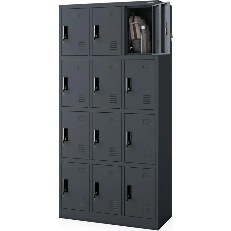 Jan Nowak Umkleideschrank Personalschrank Metall, 12 Fächer, abschließbar | Schließfachschrank ,Garderobenschrank, für 12 Nutzer, Lüftung, Namensschildhalter, 10 kg je Fach, Stahl, 185 x 90 x 40 cm