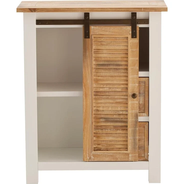 Hochkommode Capera 85x102x42cm aus Massivholz weiß braun rustikal mit Scheunentor-Schiebetür Stauraum für Wohnzimmer Esszimmer massivum – Bild 4