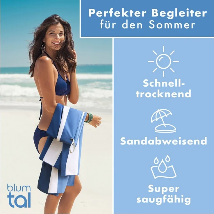 Blumtal Reisehandtuch Strandhandtuch 90x180 cm aus Mikrofaser - kompakt & schnelltrocknend, sandfrei mit Band - Mikrofaser Handtuch groß mit Wellen-Muster – Bild 3