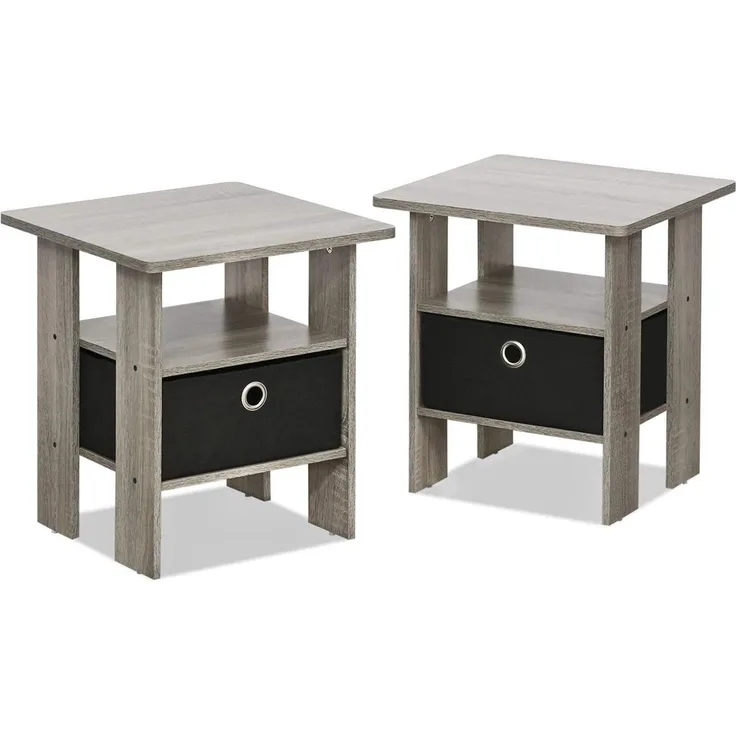 Furinno Andrey Beistelltisch Nachttisch mit Schublade, holz, Französisches Eichengrau, 39. 37x39. 37x44. 45 cm