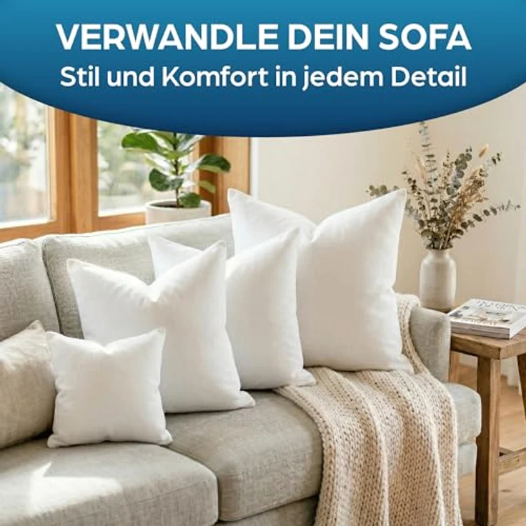 Flowen Kissen 45x45 Kopfkissen 2er Set für Sofa und Bett Innenkissen Hypoallergene Anti-Milben Kissenfüllung mit Weicher Gesteppter Kissenbezug 100% Polyester für Haus/Hotel – Bild 3