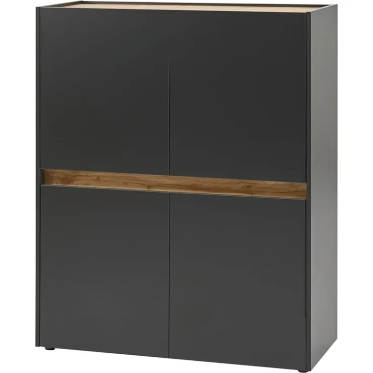 Büroschrank Highboard Büro Center in grau matt und Eiche Wotan 100 x 122 cm