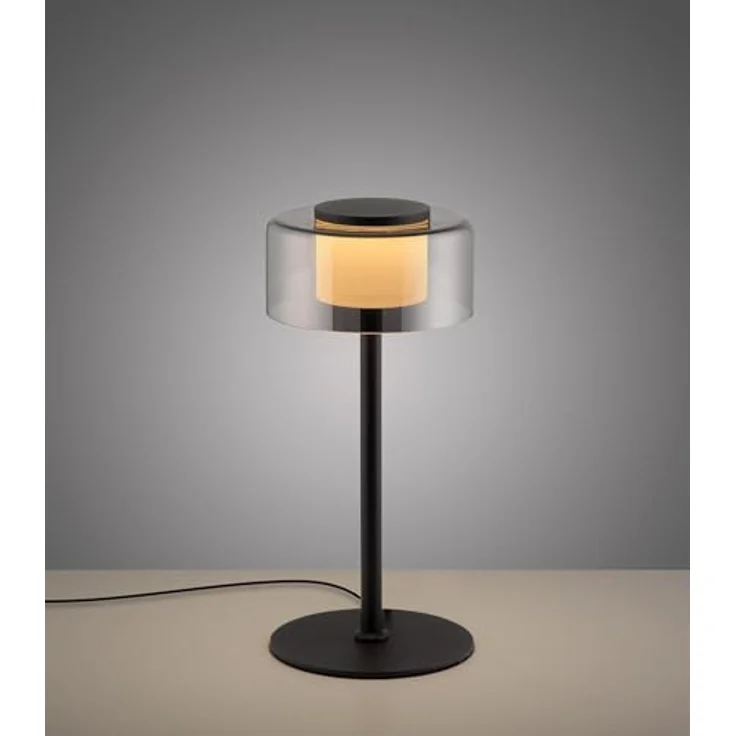 Paul Neuhaus LED Tischleuchte RIKA, Ø 15 x H 33 cm, Rauchfarben, Schwarz, Metall, Dimmfunktion, Memoryfunktion, LED fest integriert, Extra-Warmweiß, Lampenschirm aus Glas, Touch – Bild 3