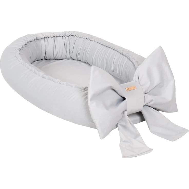 Kuschelnest Babynest Babynestchen Nestchen Reisebett Wickelauflage mit Schleife (Farbe: grau) – Bild 1