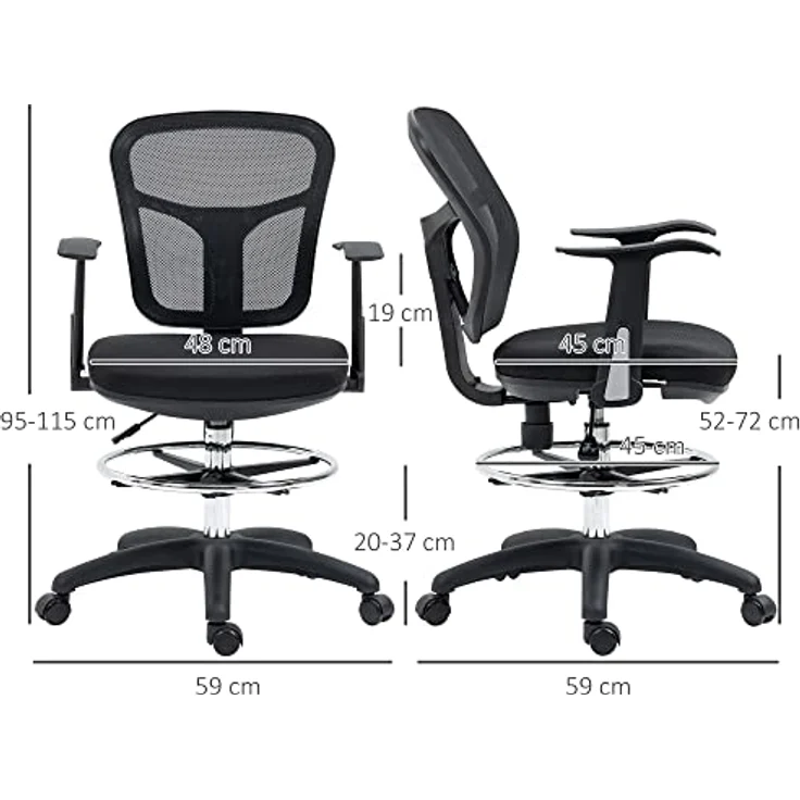 Vinsetto Ergonomischer Bürostuhl, Schwarz, Höhenverstellbar mit Lendenwirbelstütze und klappbaren Armlehnen – Bild 3