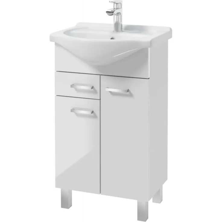 VBChome Badmöbel Set 50 cm Weiß Waschbecken mit Unterschrank Waschtisch Chromgriffe 2-Türen 1-Schublade Waschbeckenunterschrank Badezimmerschrank Badschrank