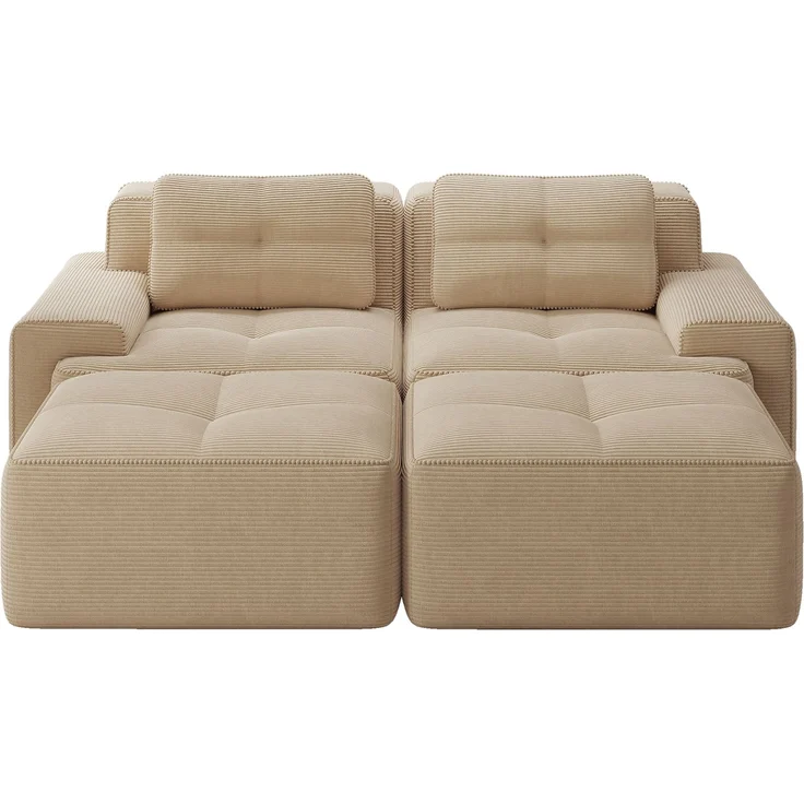 Cloud Modulsofa Boneless U-förmiges Sofa,bequemes Corduroy-Cloud-Sofa Modulares Sofa mit Ottoman Modulares Zweisitzer-Sofa 2-Sitzer Sofa mit Tiefem Sitz für Wohnzimmer Montagefreies Sofa,Corduroy,Beige, – Bild 5