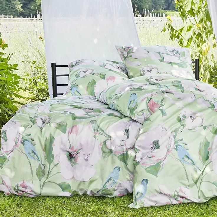 Ibena Mako-Satin Bettwäsche Zeitgeist Padstow rosa mint | 155x220 cm + 80x80 cm