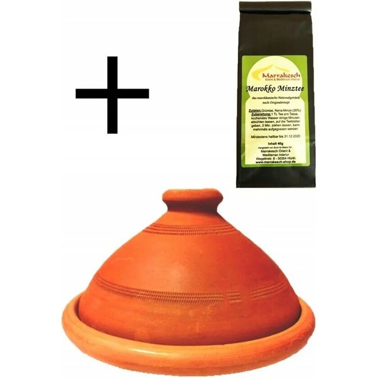 Marrakesch Orient & Mediterran Interior Dampfgartopf 2er Set Marokkanische Tajine Tuareg mit Minztee modern aus Ton 26 cm, Lehm (2-tlg), Handarbeit – Bild 2