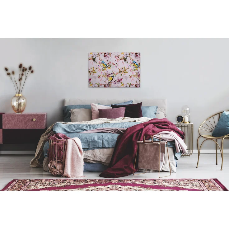 Leinwandbild Vögel Rosa Gelb Grün 90x60 DD120351 Keilrahmen Wandbild Leinwand – Bild 5