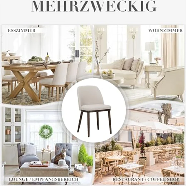 COLAMY Gepolsterte Esszimmerstühle 6er Set, Moderne Küchenstühle mit Rückenlehne, Stoffstuhl mit Holzbeinen für Esszimmer, Küche, Restaurant, Beige – Bild 8